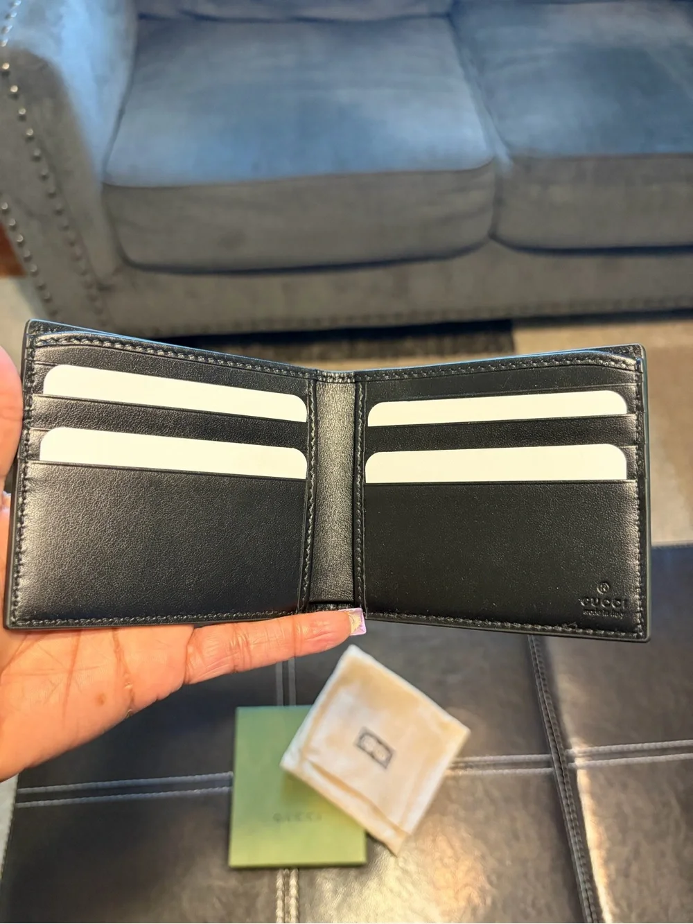 Gucci Black Embossed GG Bifold Wallet NWOT + Dust Bag + GG Box and GG Shopper